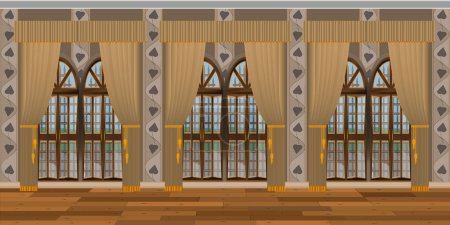 intérieur d'un salon ou grand hall avec de grandes fenêtres dans un style antique