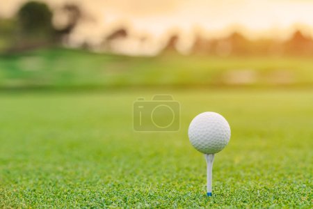 Téléchargez les photos : Boule de golf sur le tee prêt à être tiré au terrain de golf
. - en image libre de droit