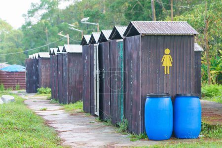 Photo for Wooden toilet or Portable toilets for male and female at National Park Thailand - Royalty Free Image