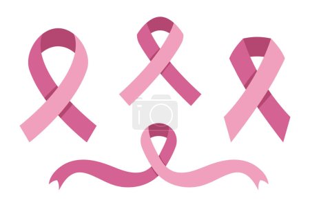 Illustration for Awareness ribbon collection. Set of pink cancer ribbons. Isolated on white background fully editable - Royalty Free Image