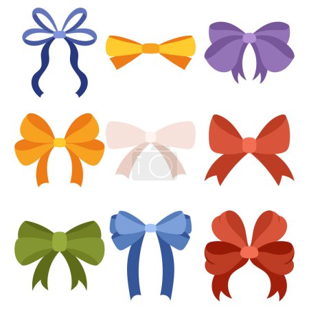Illustration for Simple and Chic Hand Drawn Ribbon Bows in a Flat Style. Perfect Bowknots for Decorative Needs. Vast Set of Bowties. - Royalty Free Image