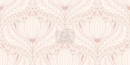 Illustration for Seamless pattern with big lotus flower. Zen repeated motif for wallpaper in yoga class or home. Surface design with calm tranquility vibe - Royalty Free Image