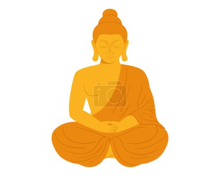 Ilustración de Estatua de Buda de Oro. Escultura monje sentado en estilo de vector plano - Imagen libre de derechos
