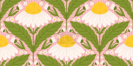 Illustration for Seamless pattern with daisy flower. Chamomile repeated surface design on light pink girly background. - Royalty Free Image