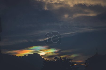 Photo for A Rare Look at an Iridescent Cloud. fire rainbows or rainbow clouds. Iridescent Pileus Cloud colorful optical phenomenon sky - Royalty Free Image