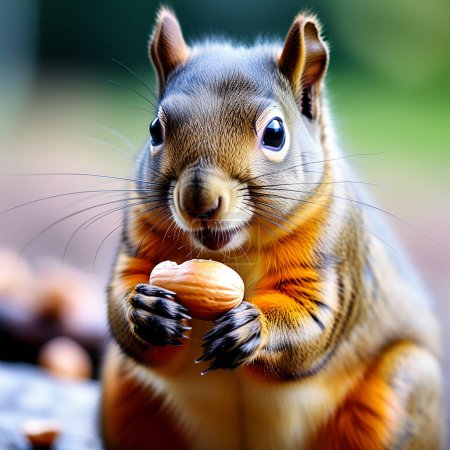 Close-Up Shot of a European Squirrel Eating a Peanut