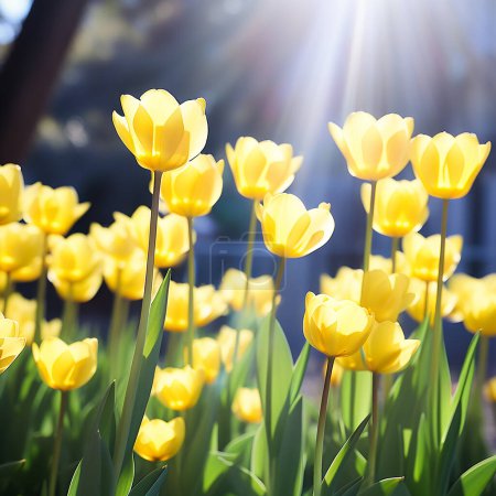 Golden Radiance: Yellow Tulips Basking in Sunlight