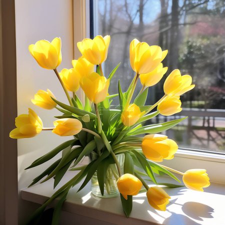 Nature's Sunlit Gems: Yellow Tulips Illuminated by Sunlight