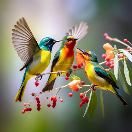 Sonnenvögel mit Olivenöl füttern ihre Jungen