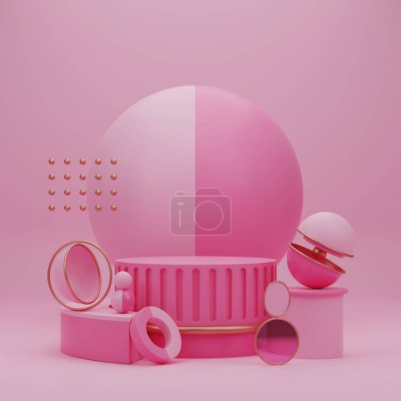 Téléchargez les photos : Minimal abstract background. Pink podium and pink background for product presentation. 3d rendering illustration. - en image libre de droit