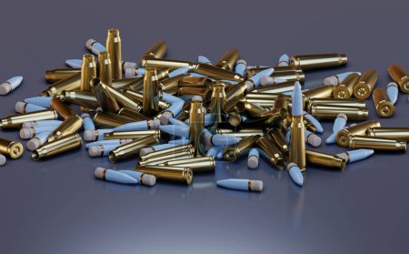 Photo for 3D Rendering, realistic mock up of bullets. Rifle bullets close-up. Cartridges for rifle and carbine. - Royalty Free Image