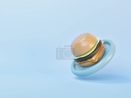 Photo for 3D illustration of soft burger on blue background. - Royalty Free Image