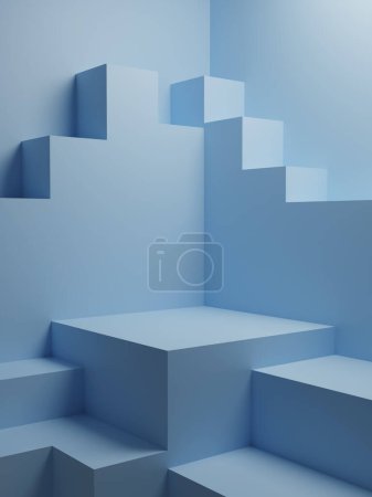 Foto de Premium Mock up pedestal para la presentación del producto, fondo azul, ilustración 3d. - Imagen libre de derechos