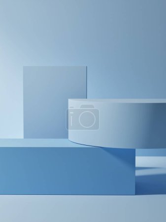 Téléchargez les photos : Modélisation haut de gamme podium pour la présentation de produits, fond bleu, illustration 3D. - en image libre de droit