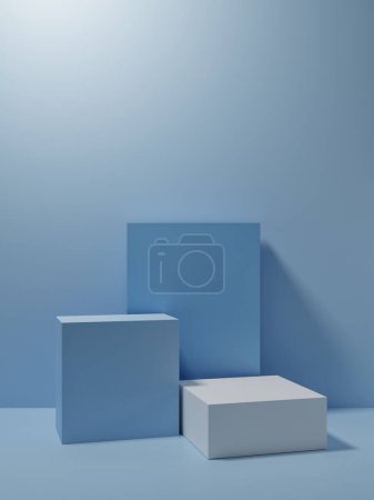 Photo for Premium  mock up podium for product presentation, blue background, 3d illustration. - Royalty Free Image
