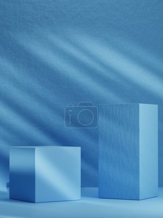 Téléchargez les photos : Podium premium abstrait pour la présentation de produits, ombre douce, fond bleu, illustration 3D. - en image libre de droit