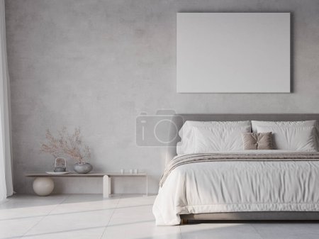 Photo for Blank poster in modern bedroom, minimalism interior design, 3d illustration. - Royalty Free Image