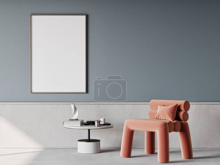 Foto de Cartel burlón en diseño de interiores minimalismo, cartel para la presentación del producto, ilustración 3d. - Imagen libre de derechos