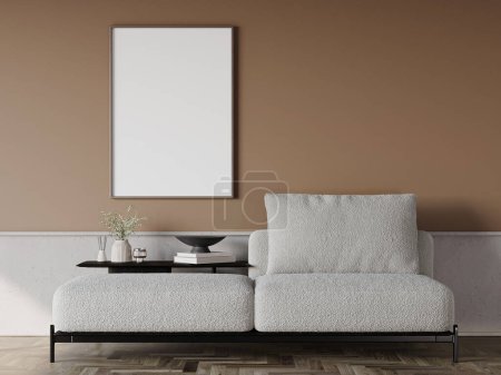 Foto de Cartel burlón en diseño de interiores minimalismo, cartel para la presentación del producto, ilustración 3d. - Imagen libre de derechos