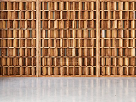 Photo for Minimalism empty interior with decorative wooden wall in background. - Royalty Free Image