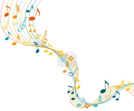 Ilustración de Notas musicales coloridas sobre un fondo blanco sólido - Imagen libre de derechos