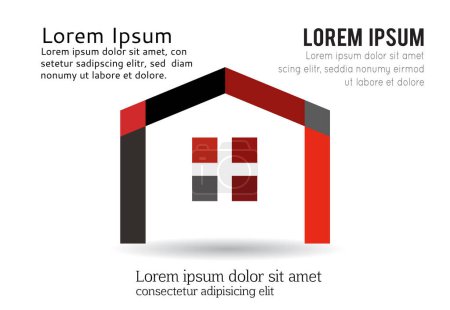 Illustration for Gray and red house vector icon isolated on white background - stylized image. - Royalty Free Image