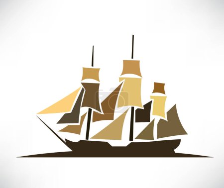 Illustration for Old Ship Icon, the silhouette of the vector - Royalty Free Image