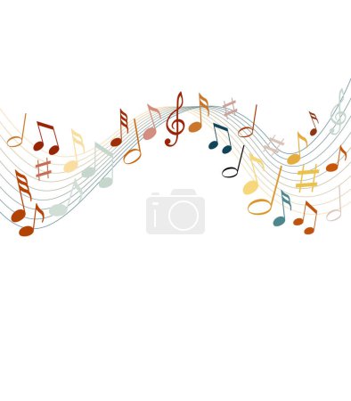 Ilustración de Notas de música en color sobre un fondo blanco sólido - Imagen libre de derechos