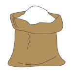simple drawing of an open brown bag with flour and sugar on a white background.