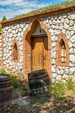 Photo for Kravi Hora, Boretice, Czech Republic - June 06 2020: Historic colourful houses and cellars of family wineries making local wines. High quality photo - Royalty Free Image