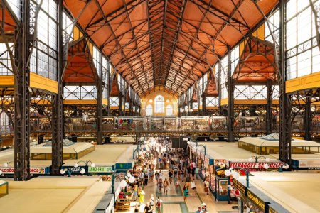 Photo for HUNGARY, BUDAPEST - MARCH 10, 2024 - This image captures the lively interior of the renowned Great Market Hall, the largest and oldest indoor market in Budapest, Hungary. Filled with a diverse crowd - Royalty Free Image