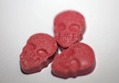 Purple skull world's strongest ecstasy pills close up background high quality big size dope print mug #632389260