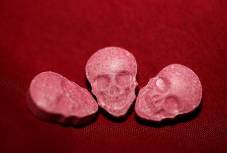 Purple skull world's strongest ecstasy pills close up background high quality big size dope print Poster 632389330