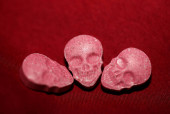 Purple skull world's strongest ecstasy pills close up background high quality big size dope print Poster #632389330