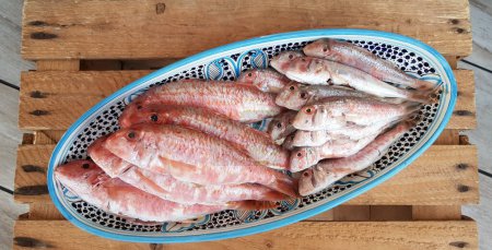 Frische Meeräschen Fische gestapelt in einer Reihe auf Eisschalen am Markt Lager Instant druckt Hintergrund hohe Qualität Daunenladungen
