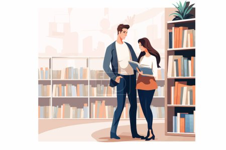 Paar im Buchladen Vektor flache minimalistische isolierte Illustration