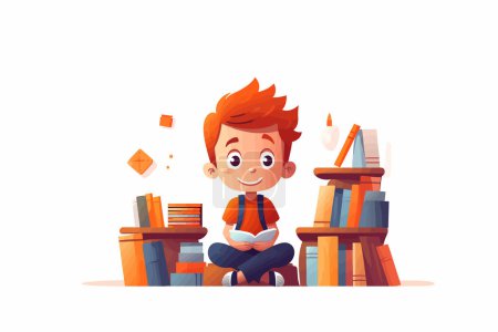 Photo for Kid in bookstore vector flat minimalistic isolated illustration - Royalty Free Image