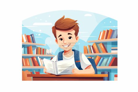Photo for Kid in bookstore vector flat minimalistic isolated illustration - Royalty Free Image