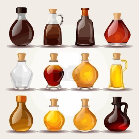 Ilustración de Poción en botella de vidrio set vector ilustración aislado en blanco - Imagen libre de derechos