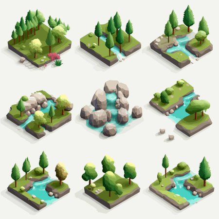 Illustration for Collection of forest vector isometric tiles - Royalty Free Image