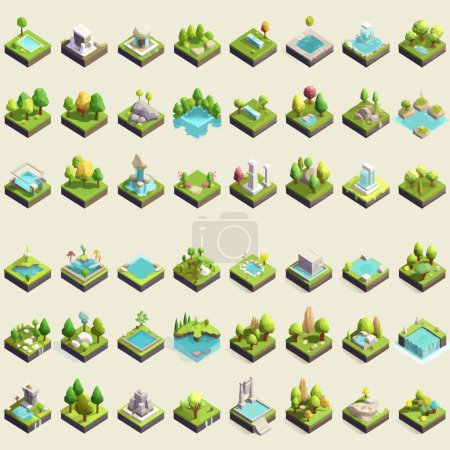 Illustration for Collection of isometric vector tile sets of parks objects - Royalty Free Image