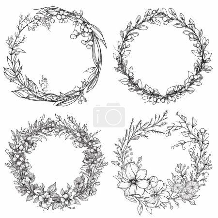 Téléchargez les illustrations : Cadre d'ornement circulaire vectoriel floral - en licence libre de droit