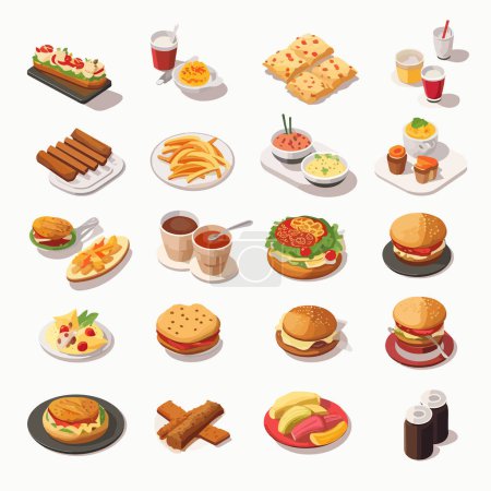Simple food collection isometric isolated on white