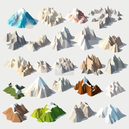 Illustration for Mountains tiles collection isometric isolated on white - Royalty Free Image
