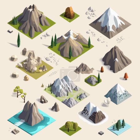 Illustration for Mountains tiles collection isometric isolated on white - Royalty Free Image