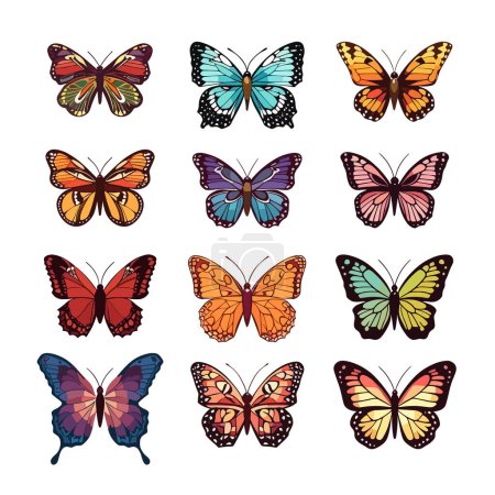 Butterflies set vector isolated on white