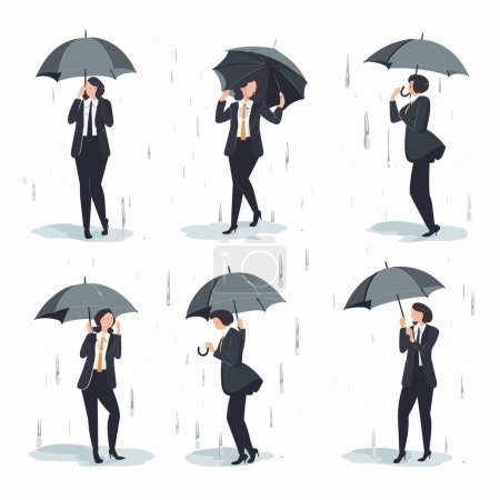 Téléchargez les illustrations : Femme déprimée en costume sous parapluie vecteur isolé - en licence libre de droit
