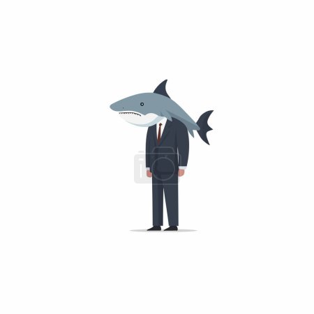 Téléchargez les illustrations : Homme en costume avec tête de requin vecteur isolé - en licence libre de droit