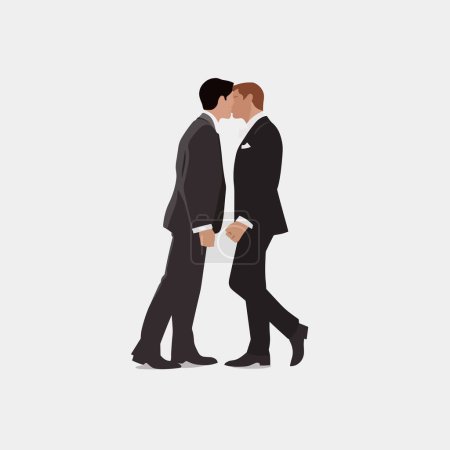 Illustration for Two man in a suit wedding vector isolated. Kissing. Pride month - Royalty Free Image