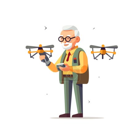 Ilustración de Abuelo con dron vector aislado - Imagen libre de derechos